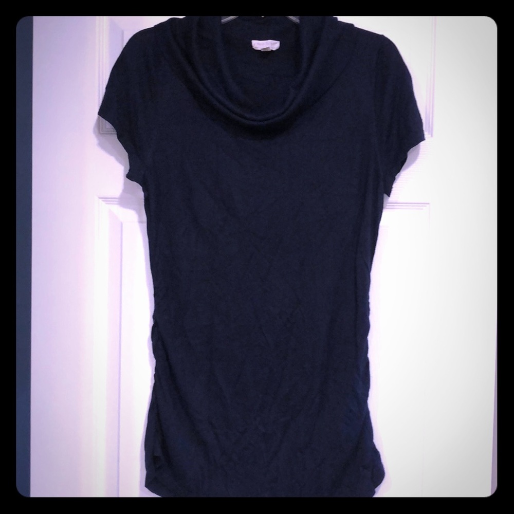 Navy cowl neck silk/cashmere maternity shrt sleeve